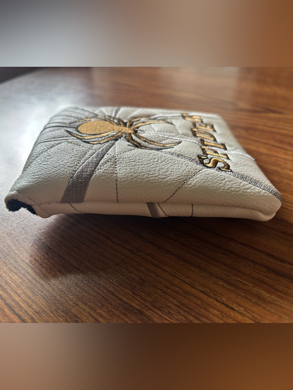White w/ Silver & Bronze Spider Embroidered Golf Club Square Mallet Putter Cover - Picture 8 of 10